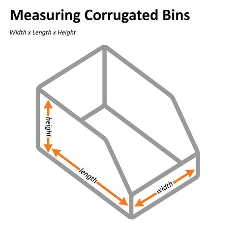 Jumbo Open Top Bin Boxes 8 In X 12 In X 8 In White Pack Of 25 High Sides For Large Bulky Parts Heavy Duty 200 ECT Corrugated Storage Bins Great For Organizing Workshop Parts And Bulk Storage Needs. Measuring corrugated bin dimensions: width, length, and height diagram.
