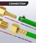 Brass outlet connections for oxygen regulator with 9-16-18 and 1-4 inch hose outlets, part of Oxygen Regulator With Welding Gauges For 0 To 4000 PSI Inlet And 0 To 100 PSI Outlet.