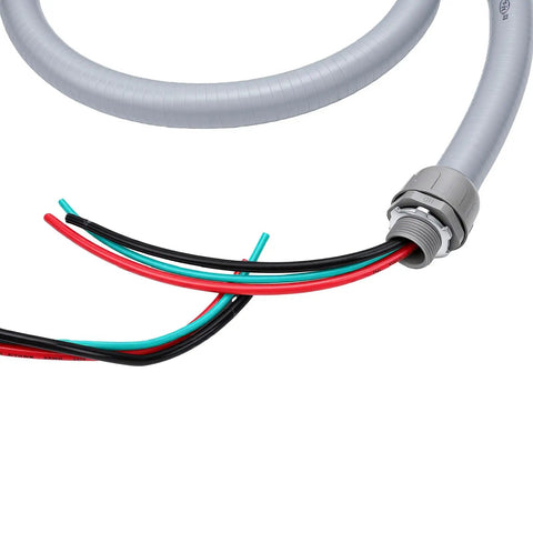 Non Metallic Liquid Tight Conduit Whip Kit 6Ft Coded Cable 8Awg 3Conductor Copper Wire with gray nylon jacket and connectors.