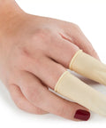 Latex Finger Cots Large Pack Of 144 For Hands On Protection And Grip, Disposable Finger Covers on fingers showing fit and usage
