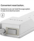Close-up of the reset button on Six Outlet Surge Protector Power Strip With 10 Foot Cord UL Listed 720 Joules