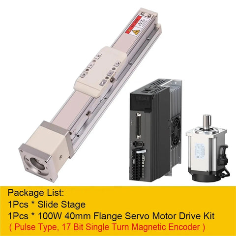 Fully Integrated X Axis Sliding Stage with 100W servo motor drive kit and encoder for CNC applications.
