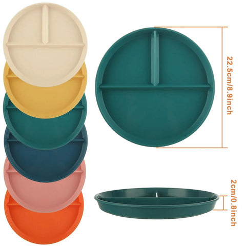 12 Pack Portion Control Divided Plates For Adults, 9 Inch Unbreakable Dinner Plates, Reusable Diet Plates, BPA Free, Six Color Options