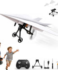 Electric Remote Control Paper Airplane Kit With Gyro Stabilizer And Dual Propellers For Real Outdoor Fun, Nostalgia Meets Modern Engineering In 2026 Edition, Includes One Battery, showing airplane, remote, and accessories.