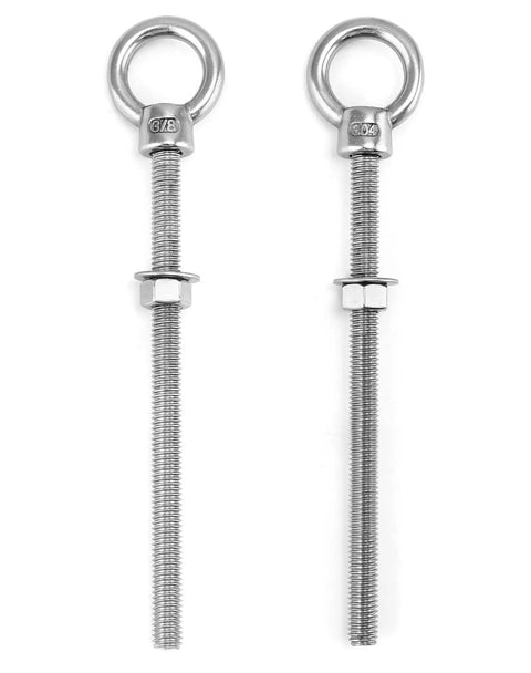 Tough As Nails Heavy Duty 304 Stainless Shoulder Eye Bolts Set, 3/8-16 Thread, 6 Inch Long, 20 Pcs With Nuts And Washers, Fixing Kit For Wood Metal And Outdoor Projects, 304 stainless eye bolts with nuts and washers