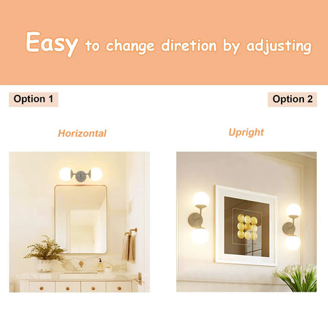 Black Two Light Globe Wall Sconce Modern Indoor Lighting For Living Room Bedroom Hallway Bathroom With 3000K G9 Bulbs Included Hardwired Easy Install Today shown horizontally and vertically on walls.