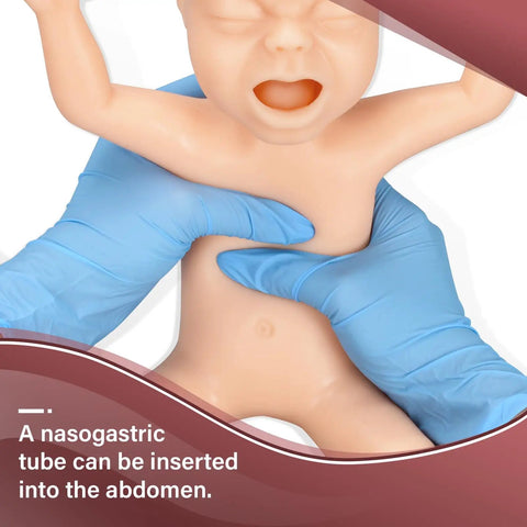 Hands on Premature Infant Simulator And NG Tube Insertion Trainer to Nail Your Clinical Game, demonstrating tube insertion.