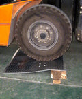 Top Shelf 48 Inch Aluminum Dock Plate 4000 Lb Heavy Duty Loading Ramp With Handles under forklift tire for heavy transport.