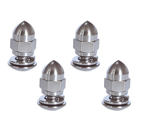 Heavy Duty Motorcycle License Plate Bolt Kit Four Piece Anti Theft Locking Nuts Vibration Proof Fastener Hardware For Harley Honda Yamaha, shiny metal bolts with hex nuts.