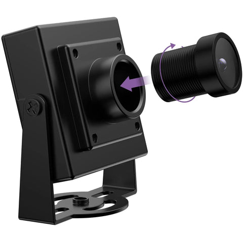 Built Tough Solid Aluminum Camera Housing For 32MmX32Mm Usb Boards Adjustable M12 Lens Mount shown with lens attachment.