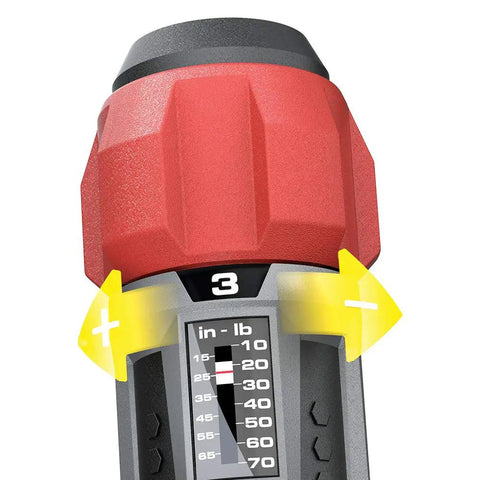Close-up of Dead On Gunsmithing Torque Wrench Kit with audible click adjustment for precise settings, featuring red rubber grip.