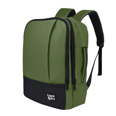 Khaki Under Seat Personal Item Backpack 16x12x6 Inches For WestJet Air Canada Flair Airlines and More Carry On Bag with Quick Access Pockets