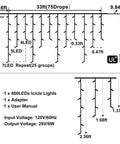 Diagram of Green Outdoor Icicle Christmas Lights 33ft 400 LED With Connectable Clear Wire 8 Modes Timer Waterproof Plug In