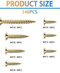 M4 Wood Screws Assortment Kit 340 Pcs With 7 Lengths 12mm 14mm 16mm 20mm 25mm 30mm 50mm Phillips Flat Head Yellow Zinc Plated