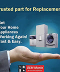 Hand holding images of home appliances with text promoting Washer Door Boot Gasket Replacement For Samsung And Kenmore Front Load Washers DC97-16596A OEM Seal Leakproof DIY Friendly Install For WF363BTBEUF And Similar Models.