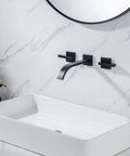 Matte Black Solid Brass Wall Mount Bathroom Faucet With Dual Lever Handles 8 Inch Center Wall Mounted Sink Faucet