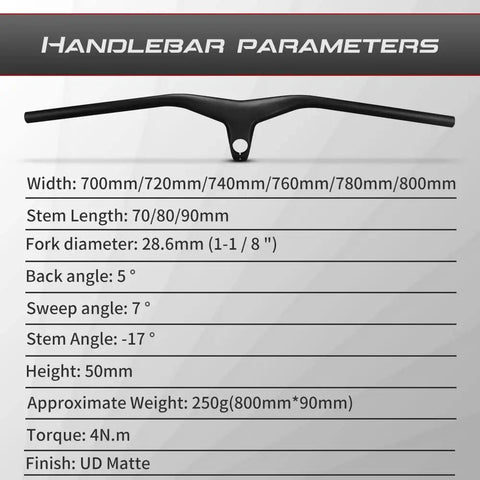 Carbon Mountain Bike Handlebar Built For Real Riders 760mm Wide 28.6mm Clamp 1 1/8 Inch Integrated UD Matte Finish T700