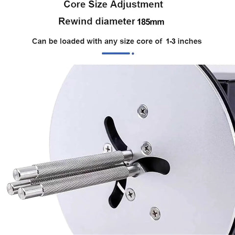 Automatic Label Winder And Rewinder For 1 To 3 Inch Cores, close-up of adjustable core holder metal rods