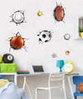 3D Dope Sport Ball Wall Stickers Break Through Kit For Basketball, Football, Rugby, Baseball DIY Sports Decor in kids playroom