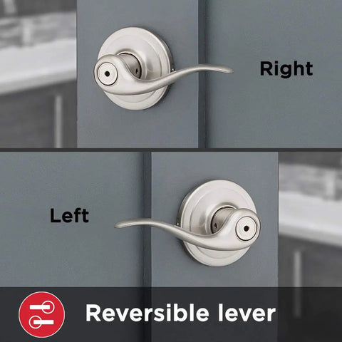 Interior Privacy Door Lever With Lock For Bedroom And Bathroom, Satin Nickel Finish, Reversible Handle, Microban Protection