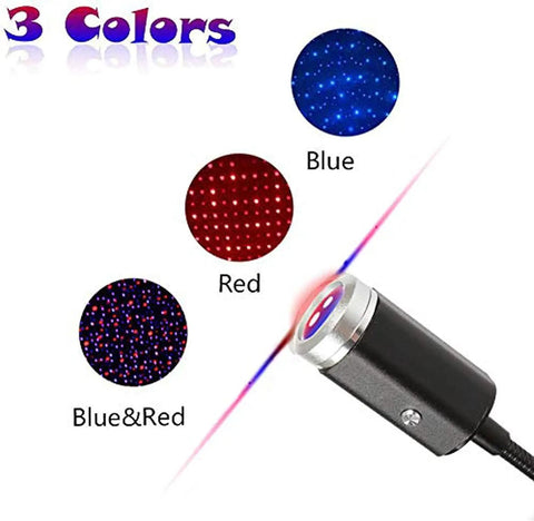 Multi Color USB Star Light With Seven Lighting Effects And Adjustable Modes, showing three color options: blue, red, blue and red combination.