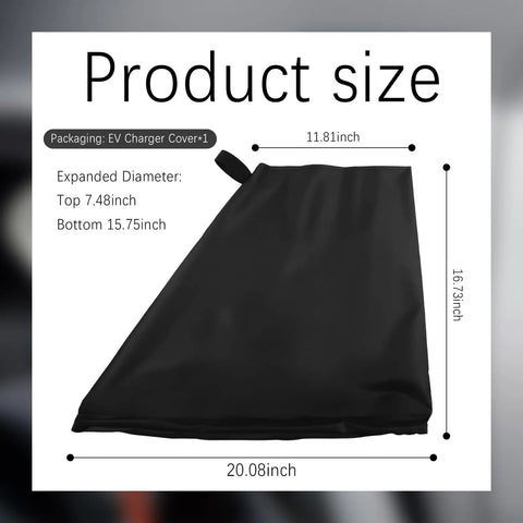 Badass Waterproof EV Charger Cover With Dual Magnetic Strips For Sun And Rain Defense Universal Fit For All Electric Cars, 20.08 x 16.73 inch size chart.