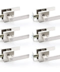 Six Pack Satin Nickel Lever Door Handles Set for Privacy Lock Heavy Duty Interior Door Hardware Left or Right Handed Levers Bed Bath
