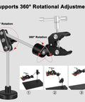 Magnetic Soldering Clamp With 2.16 Inch Jaw And 55 Lb Base, 360 Degree Rotation, demonstrates rotational adjustment in multiple views.