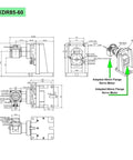 Heavy Duty Hollow Rotary Actuator For Industrial Use, 5 Axis Rotating Platform dimensions and motor adaptation illustration.
