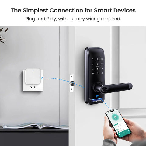 WiFi Gateway For Tuya Smart Door Locks Bluetooth Lock Remote Control Hub With Tuya SmartLife App shown in a smart home setup