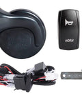 12V UTV Horn Kit With Blue Rocker Switch For Polaris RZR Ranger General Arctic Cat Wildcat Kawasaki Teryx Yamaha Rhino and More