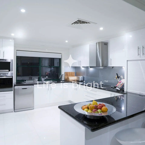 Modern kitchen with 4 Inch LED Recessed Ceiling Light With Junction Box 15W 5 CCT Selectable 2700K 3000K 3500K 4000K 5000K Cranking 1300 Lumens Dimmable.