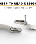 Close-up of Dope Brushed Satin Nickel Kitchen Cabinet Handles deep thread design detail, zinc alloy material with visible screw, 3-inch center holes.