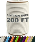 200 Feet Poly Cotton Rope 3 By 16 Inch Diamond Braided Your Go To All Purpose Utility Cord Natural White For Clothesline Camping DIY Crafts And Flag Poles Great For Households And Outdoor Projects, spool of white rope with color samples