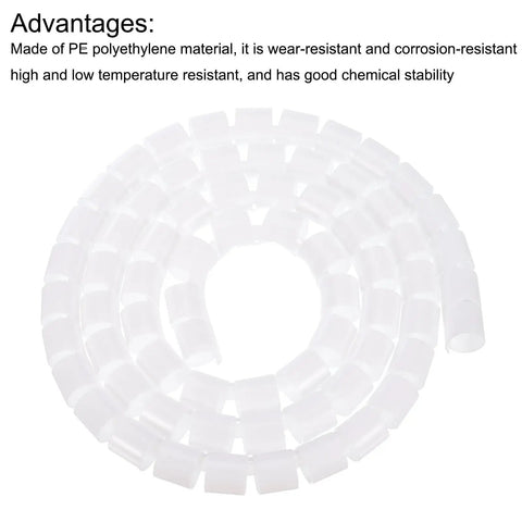 Spiral Cable Wrap Kit for Easy Cable Management 1.5 Meter Length 22mm Diameter White Flexible PE Sleeve