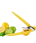 No Fuss Lemon Squeezer Citrus Juicer With Dual Gear Power Manual Hand Press next to sliced lemons and limes