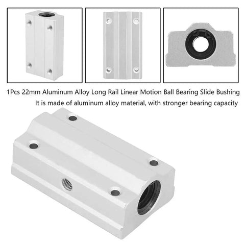 Heavy Duty 22mm Aluminum Alloy Linear Motion Ball Bearing Slide Bushing showing top view and side details.