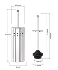Heavy Duty Toilet Plunger With Sturdy Powder Coated Iron Canister And Badass Suction Rubber Head dimensions, showing size and features.