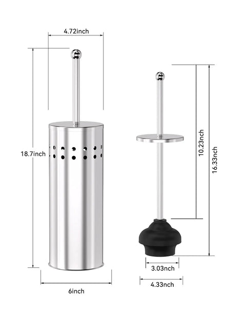 Heavy Duty Toilet Plunger With Sturdy Powder Coated Iron Canister And Badass Suction Rubber Head dimensions, showing size and features.
