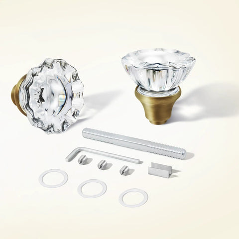 Glass Door Knob Set With Spindle For Interior Mortise Lock Replacement Vintage Crystal Knobs In Antique Brass Finish Easy Install