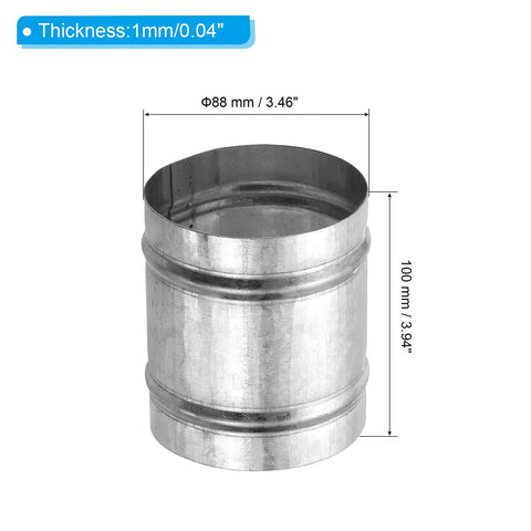 90mm 3.5 Inch Duct Connector Galvanized Steel Duct Coupling Vent Coupler With Clamps For HVAC Exhaust Fans And Dryer Vent Systems Hose Extension 4 Inch Long Durable Silver Tone, 88mm x 100mm