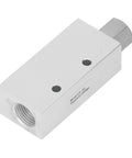 Heavy Duty Pneumatic Vacuum Generator And Air Operated Ejector Pump Featuring Solid Aluminum Frame For Machine Tool Shops Delivers Deep Suction Power Zero Leak Valves And Smooth Operation For No Sweat Setup On Busy Floors, silver aluminum valve with pressure label.