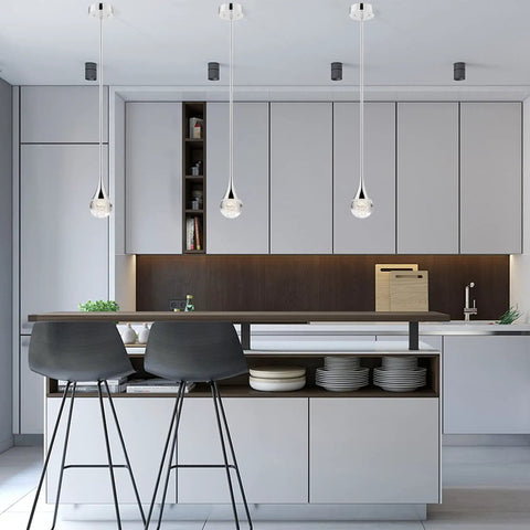 Sleek Bubble Crystal Glass Chrome Pendant Light For Kitchen Island And Dining Room, Dimmable Integrated LED Fixture