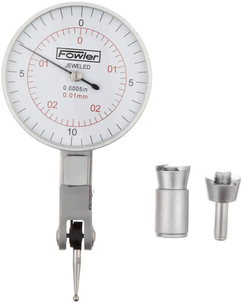 Horizontal Test Indicator With 0 To 0.025 Inch Measuring Range White And Red Face One And One Half Inch Dial 0 To 10 To 0 Readouts 0.0005 Inch Graduation One Half Inch Probe Pro Grade Machinist Gauge