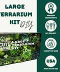 Box of Terrarium Starter Kit With Moss, Soil, Vermiculite, Pebbles, Plant Food, Finishing Tools, DIY guide for succulent terrariums