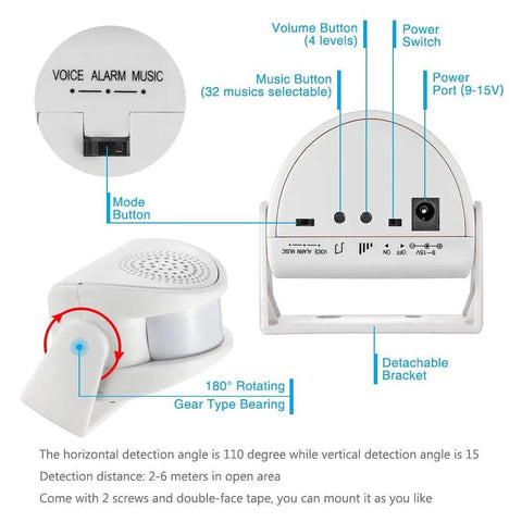 Wireless Indoor Motion Sensor Door Bell For Shops And Offices Visitor Alert Chime With 90dB Alarm And Flashing Red Light details
