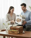 Couple unboxing Wood Tea Bag Organizer With Gift Box Double Drawer Tea Box For Tea Accessories Storage On Countertop Or Office Desk