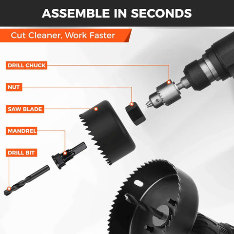 HORUSDY 8-piece hole saw kit with mandrel, drill bits and hex key; for soft wood, plywood, PVC