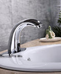Hands Free Touchless Bathroom Sink Faucet With Motion Sensor Auto Water Flow Chrome Finish Includes Hole Cover Plate Easy Install Water Saving Auto Tap For Modern Home Bath Powder Room on countertop with round sink