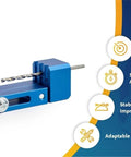 Derby Car Drill Jig For Precise Axle Holes Create Straight Or 2.5 Degree Angled Holes And Raised Wheel Holes To Speed Up Your Pinewood Derby Build, Save Time, And Get A Cleaner, Faster Car On Race Day with a blue aluminum body and drill bit